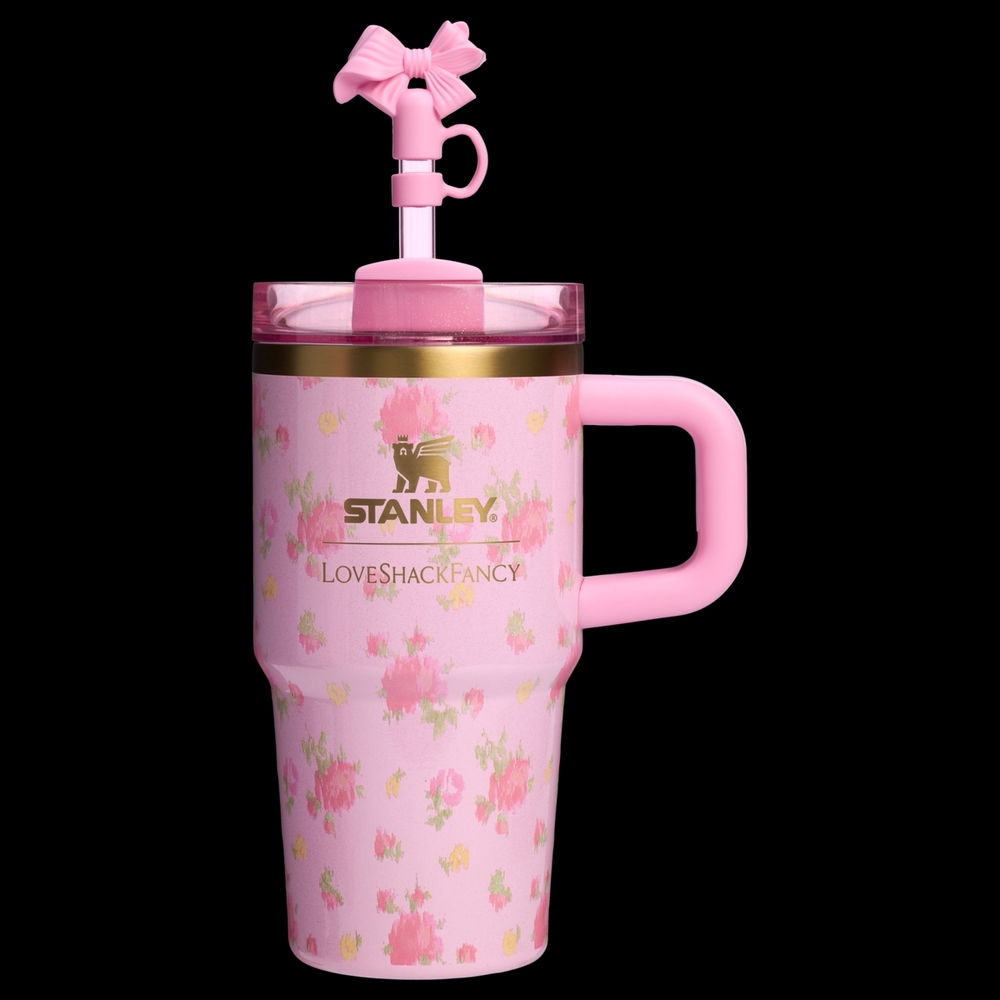 Stanley Pink Floral Mug with Bow Straw
